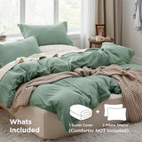 Bedsure Sage Green Duvet Cover Queen Size - 3 Pieces Prewashed Cotton-Like Polyester Extra Soft Bedding Set, Includes 1 Duvet Cover 90x90 Inches with Zipper Closure & 2 Pillow Shams, No Comforter Bedsure
