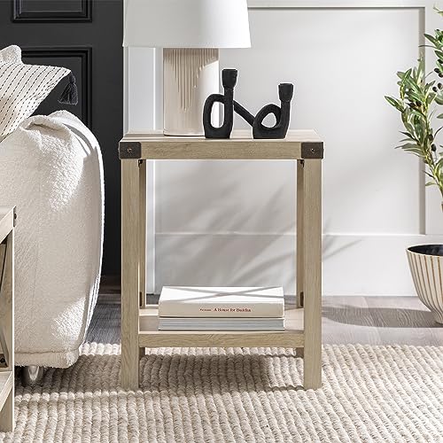 Walker Edison Sedalia Modern Farmhouse Metal X Side Table, 18 Inch, White Oak - WoodArtSupply