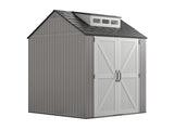Rubbermaid Resin Outdoor Storage Shed With Floor (7 x 7 Ft), Weather Resistant, Gray, Organization for Home/Backyard/Garden Tools/Lawn Mower/Bike Storage/Pool Supplies Rubbermaid