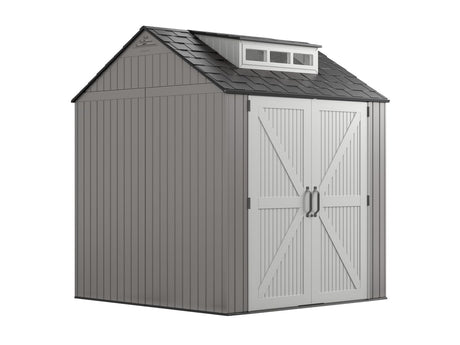Rubbermaid Resin Outdoor Storage Shed With Floor (7 x 7 Ft), Weather Resistant, Gray, Organization for Home/Backyard/Garden Tools/Lawn Mower/Bike Storage/Pool Supplies Rubbermaid