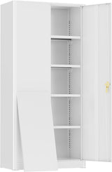 SUNCROWN Metal Storage Cabinets with Lock, Tool Cabinet, 72" Locking Steel Storage, Tall Locker Organizer Garage Cabinets with 2 Doors and 4 Shelves for Home,Office,Warehouse,Garage,School(White) SUNCROWN