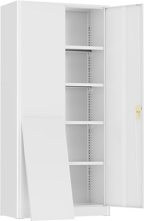 SUNCROWN Metal Storage Cabinets with Lock, Tool Cabinet, 72" Locking Steel Storage, Tall Locker Organizer Garage Cabinets with 2 Doors and 4 Shelves for Home,Office,Warehouse,Garage,School(White) SUNCROWN
