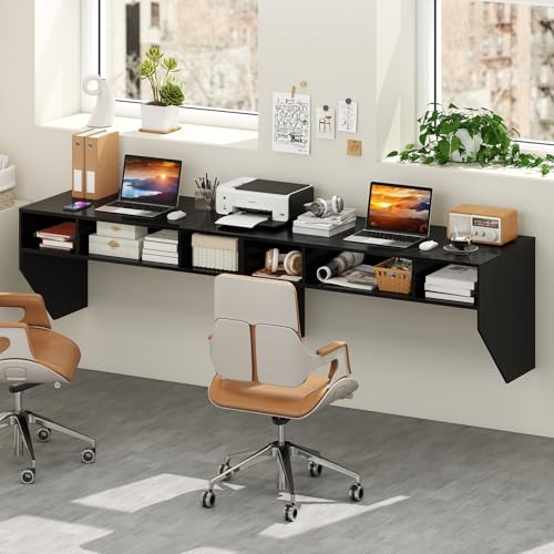 Giantex Wall-Mounted Computer Desk, Floating Laptop Desk with 3 Storage Compartments, Space-Saving Home Office Workstation Vanity Table for Bedroom, Study, Living Room (Black) Giantex