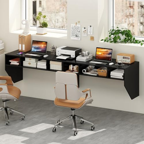 Giantex Wall-Mounted Computer Desk, Floating Laptop Desk with 3 Storage Compartments, Space-Saving Home Office Workstation Vanity Table for Bedroom, Study, Living Room (Black) Giantex
