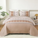 WONGS BEDDING Boho Beige Quilt Set Queen Size,Geometry Printed Bedspread Coverlet Set with 2 Pillowcases,Soft Bohemian Bedding Set Queen 96"×90" WONGS BEDDING