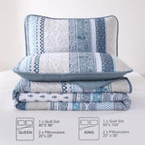 WONGS BEDDING Boho Quilt Set King Size, Blue Bohemian 3 Pieces Quilt Sets, Lightweight Bedspread Coverlet Bedding Set for All Season (104"x90") WONGS BEDDING