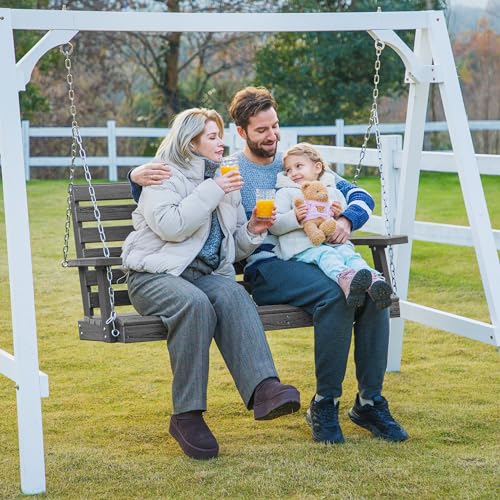 KINGYES Outdoor Hanging Porch Swing, 2 Seat Patio Swing Chair with Cup Holders, Waterproof Swing Chair Bench for Courtyard & Garden, 660LBS Weight Capacity, Gray KINGYES