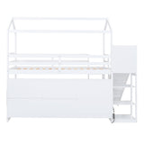 Harper & Bright Designs Kids Twin House Loft Bed with Slide, Storage Shelves and LED Light, Wood Twin Low Loft Bed with Guardrail and Ladder, Twin Playhouse Bed for Kids Teens Boys & Girls, White Harper & Bright Designs