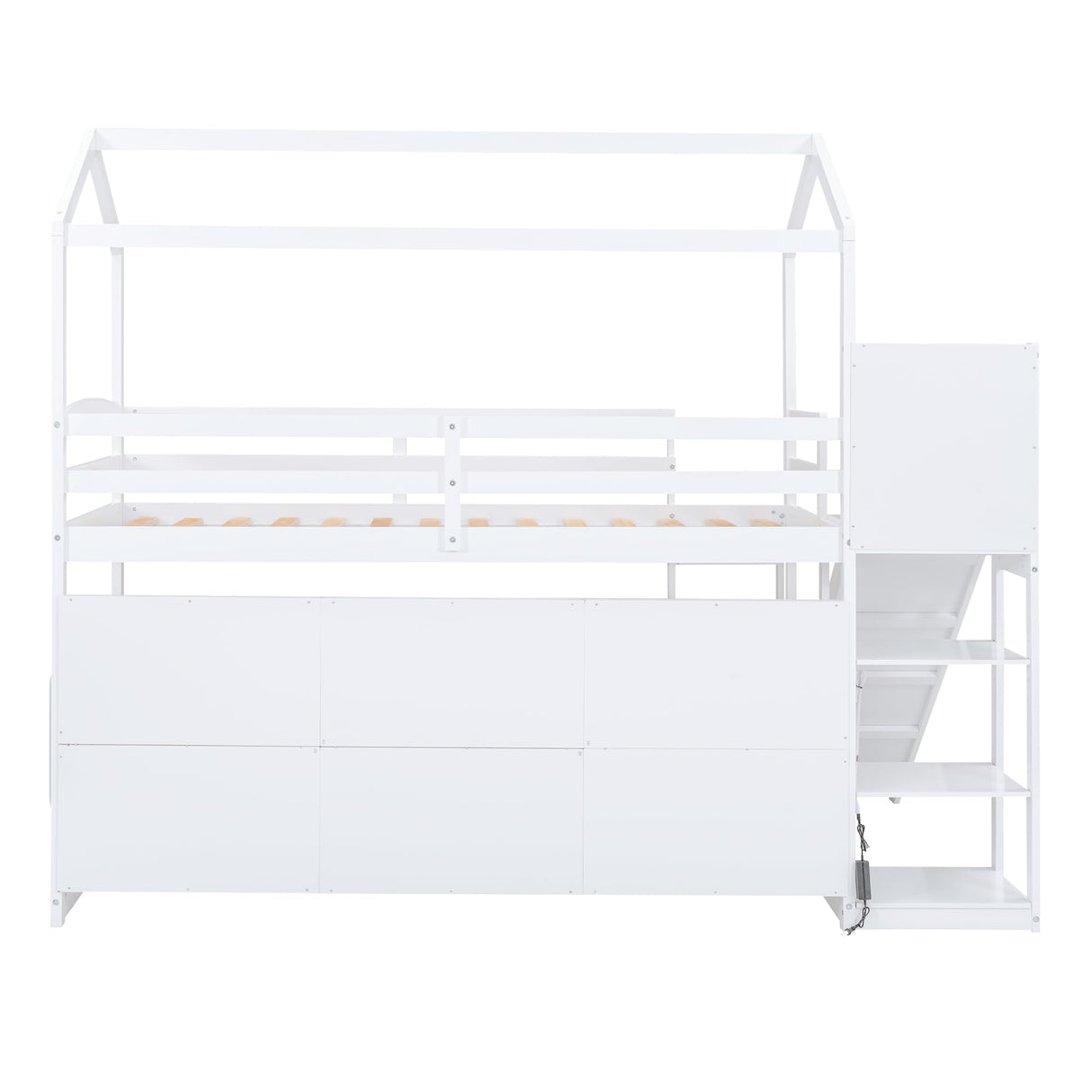 Harper & Bright Designs Twin House Loft Bed with Slide, Storage Shelves and Light, Wood Twin Bed Frame with Roof for Kids - White Harper & Bright Designs