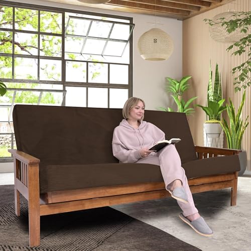 Foamma Memory Foam Futon Mattress, Double-Sided Foldout Couch Futon Mattress, 6" x 54" x 74" Full Size (Brown), Corduroy Fabric - Heavy Duty Sofa Bed, Thick Corded Cushion (Frame NOT Included) Foamma