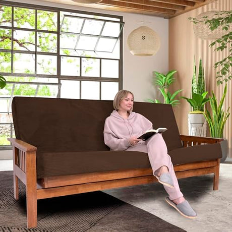 Foamma Memory Foam Futon Mattress, Double-Sided Foldout Couch Futon Mattress, 6" x 54" x 74" Full Size (Brown), Corduroy Fabric - Heavy Duty Sofa Bed, Thick Corded Cushion (Frame NOT Included) Foamma