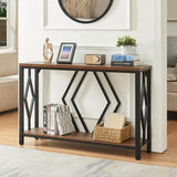 HOMBAZAAR Entryway Console Table,2 Tier Industrial Sofa Table with Metal Frame,Rustic Hallway Table with Storage for Living Room,Foyer,Brown,47inch HOMBAZAAR