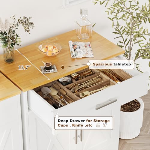 Vongrasig Farmhouse Coffee Bar Cabinet, Small Sideboard Buffet with Storage, Modern Kitchen Storage Cabinet with 1 Drawer and 2 Doors for Kitchen, Dining Room, White Vongrasig