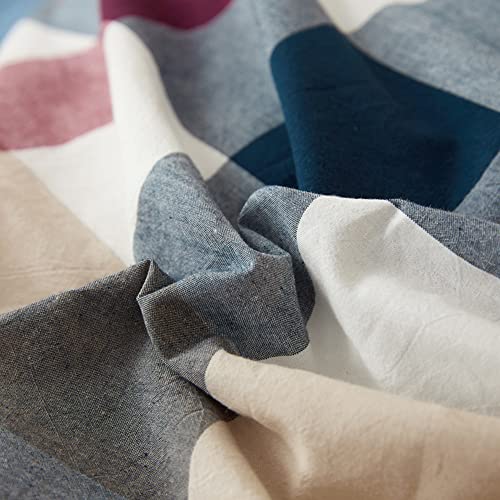 DONEUS 100% Washed Cotton Duvet Cover Set Super Soft Breathable Comfy Natural Linen Like Textured Bedding Set 3 Pieces with 2 Pillow Shams (Blue Red Plaid, Queen) DONEUS