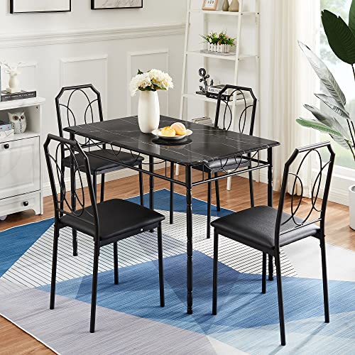 VECELO 5 Piece Dining Table Set for 4, Dinette with Chairs for Kitchen, Breakfast Nook, Small Space,Easy Assembly VECELO