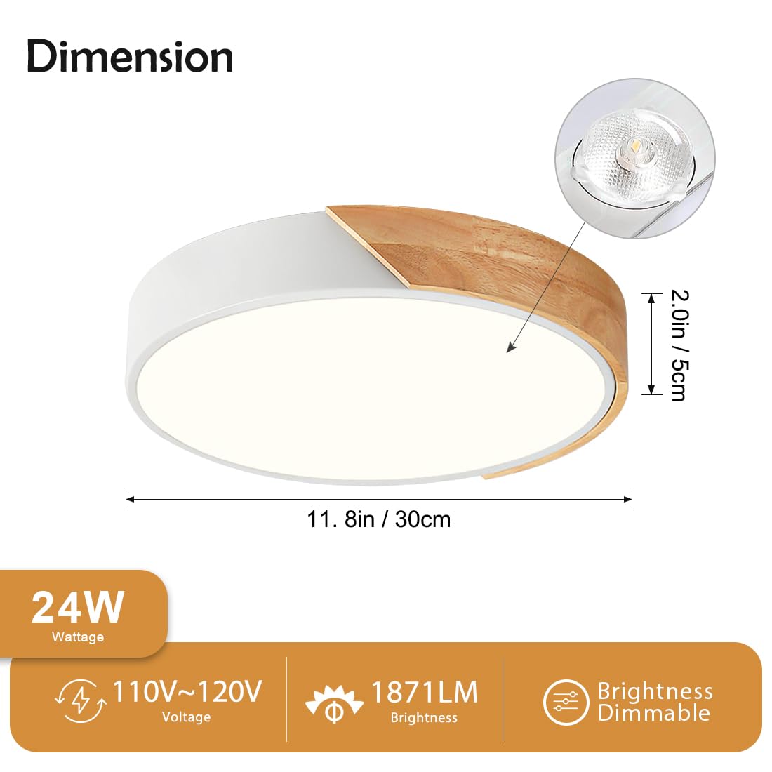 Vikaey Modern Dimmable LED Ceiling Light, Minimalist Wood Style 5CCT 2700K-6000K Flush Mount Ceiling Light Fixture, Round Lighting Lamp for Bedroom, Laundry Room, Hallway, Entryway, White（11. - WoodArtSupply