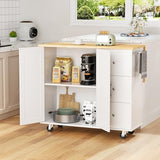 Shintenchi Kitchen Island with Folding Drop Leaf, Rolling Island Table with Storage, Kitchen Cabinet on Wheels with Seating Area for Kitchen, Bar Cart with Cabinet, White Shintenchi
