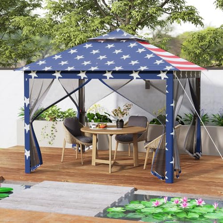 Goplus11 ft × 11 ft Pop up Gazebo, Portable Screen Canopy Shelter w/Mesh Netting Sidewalls, Vented Top, Drainage Holes, Heavy-Duty Height Adjustable Easy Setup Party Tent for Backyard Goplus