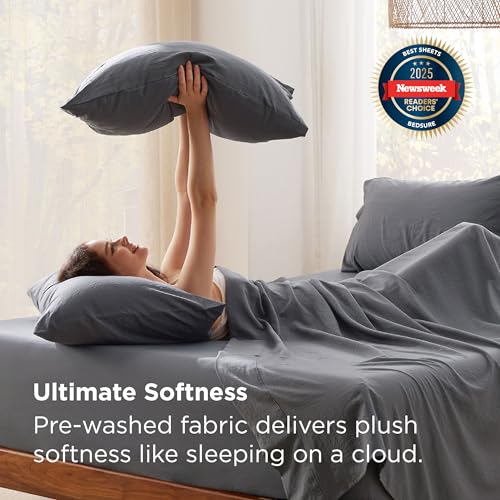 Bedsure Deep Pocket King Sheet Set - 6 Piece, Prewashed Ultra-Soft King Size Sheets Set, Fits Mattresses Up to 18 Inches Thick, Breathable & Secure Fit, Hotel Luxury Bedding, Grey Bedsure
