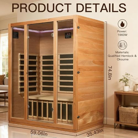 INFRADELUX 3 Person Infrared Sauna for Home, 1960W Low EMF Indoor Sauna with Chromotherapy Lighting, Bluetooth & Reading Light - Enhances Relaxation & Stress Relief, 59.06 * 35.43 * 74.8 Inch INFRADELUX