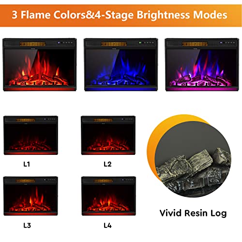 COSTWAY Electric Fireplace Insert 28-Inch Wide, 900/1350W Recessed and Freestanding Heater with Remote Control, 3 Flame Colors, 4 Brightness, Adjustable Temperature, Electric Fireplace for Indoor Use COSTWAY