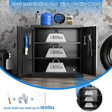 JAORD Metal Storage Cabinet with 2 Lockable Doors and 2 Adjustable Shelves, Locking Garage Storage Cabinet with Pegboard, Small Metal Cabinet with Lock for Garage, Home, Black, Assembly Required JAORD