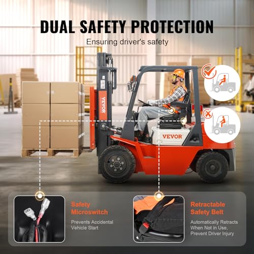 VEVOR Universal Tractor seat Suspension, Fold Down Forklift Seat with Adjustable Angle Back, Micro Switch, Seatbelt and Armrests, 3-level Shock Absorption Tractor Seat for Tractor Loader Excavator VEVOR