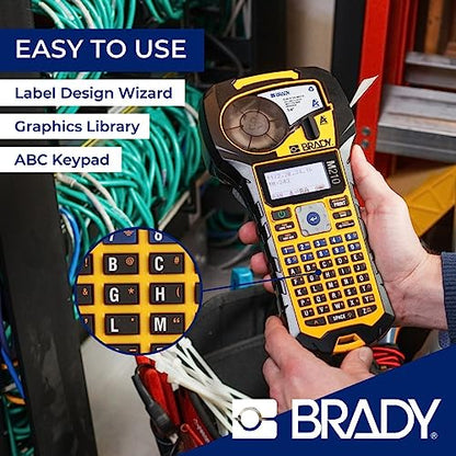 Brady M210 Portable Label Printer with Rubber Bumpers, Multi-Line Print, 6 to 40 Point Font (Replaces BMP21-PLUS Printer), Yellow/Black, 9.5 in H x 4.5 in W x 2.5 in D