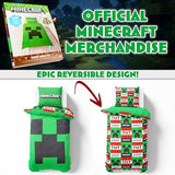 Get Trend Minecraft Single Duvet Cover Set with Pillowcase for Boys, 53"x79", Reversible Creeper TNT, Soft Boys Bedding, Gamer Gifts for Kids (Green Minecraft) Get Trend