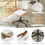 Art Leon Swivel Desk Chair, Mid Century Modern Office Chair with Wheels, Boucle Fabric Upholstered Arm Chair, Adjustable Height Task Chair with Metal Base, Washed Oak Bentwood, White Art Leon