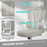 BESTFAIR High Back Ergonomic Office Chair, Breathable Mesh Desk Chair with Lumbar Support, Adjustable Headrest, Flip-up Armrests, Computer Gaming Chair, (LightGray, 1Pack) BESTFAIR