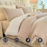 tohrisa Boho Comforter Set Twin Size Striped Pleats Bohemian Seersucker Bedding Set All Season Soft Cozy 2 Pieces Quilt with 1 Pillowcase(68"X90" Beige) tohrisa