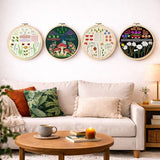 Moni Crafts - Embroidery Kit for Beginners Adults – Learn Embroidery Stitches, Complete Starter Kit with 4 Pre-Printed Patterns (Mushroom & Floral), Threads, Needles & Hoop – Video Tutorials