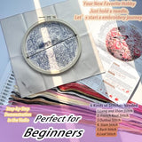 FONNUY Embroidery Kit for Beginners, Hummingbird Flowers Pre-Stamped Pattern Kits for Adults with Hoop, Easy to Follow Color Thread Needlework, 8''Hoop (Pink)