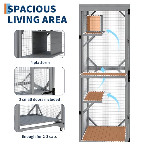 Outdoor Cats House with 4 Wheels, Walk-in Cat Cage, Catio Outdoor Enclosure Extra Large GarveeLife
