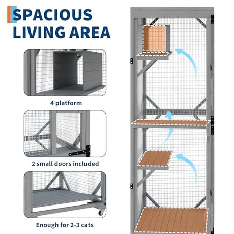 Outdoor Cats House with 4 Wheels, Walk-in Cat Cage, Catio Outdoor Enclosure Extra Large GarveeLife