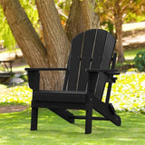 Folding Adirondack Chair with Cup Holder, Poly Lumber Patio Chairs, Wood Texture, Pre-Assembled Weather Resistant Outdoor Chairs for Pool, Deck, Backyard, Garden, Fire Pit Seating, Black POLYDUN