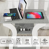 FROMJBEST End Tables Living Room, Grey End Table with Charging Station, Grey Side Table, Nightstand for Bedroom, 3 Tier End Table with Storage Shelf for Living Room FROMJBEST