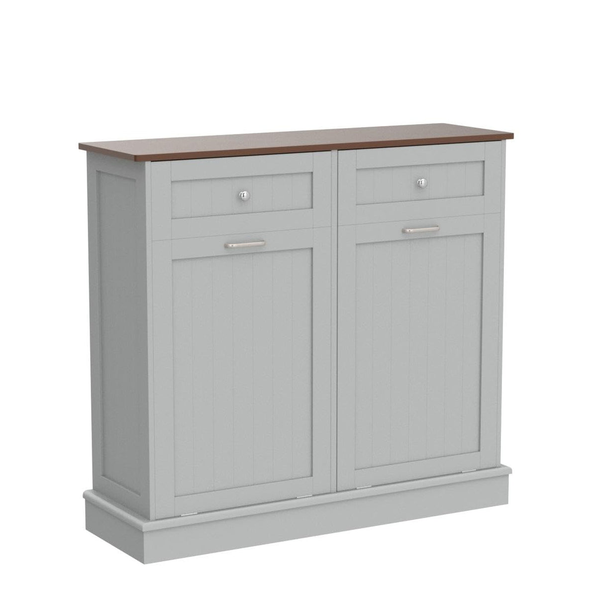 KIGOTY Dual Kitchen Trash Cabinet, Double Tilt Out Trash Can Cabinet with Countertop and Drawer, Free-Standing Pet Proof Recycling Cabinet Garbage Can Holder (Gray, 36" H) KIGOTY