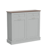 KIGOTY Dual Kitchen Trash Cabinet, Double Tilt Out Trash Can Cabinet with Countertop and Drawer, Free-Standing Pet Proof Recycling Cabinet Garbage Can Holder (Gray, 36" H) KIGOTY