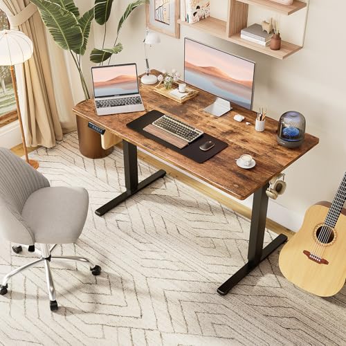 Smug Electric Standing Desk Height Adjustable, 40x24 Inch Sit Stand up Home Office Desk Ergonomic Rising Computer Workstation, Rustic Brown SMUG