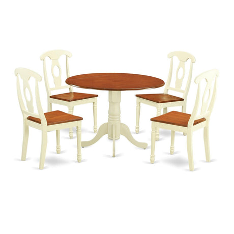 East West Furniture Dublin 5 Piece Room Furniture Set Includes a Round Kitchen Table with Dropleaf and 4 Dining Chairs, 42x42 Inch, Buttermilk & Cherry East West Furniture