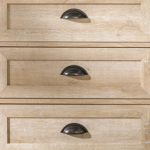 Walker Edison Hazel Modern Farmhouse 3 Drawer Framed Nightstand with Half-Moon Handles, 25 Inch, White Oak Walker Edison