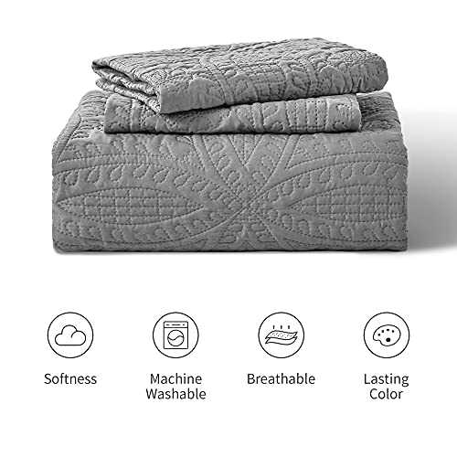 Love's cabin King Size Quilt Set Grey Bedspreads - Soft Bed Summer Lightweight Bedspread Comforter - Modern Style Coin Pattern Coverlet for All Season - 3 Pieces (1 Quilt, 2 Pillow Shams) Love's cabin