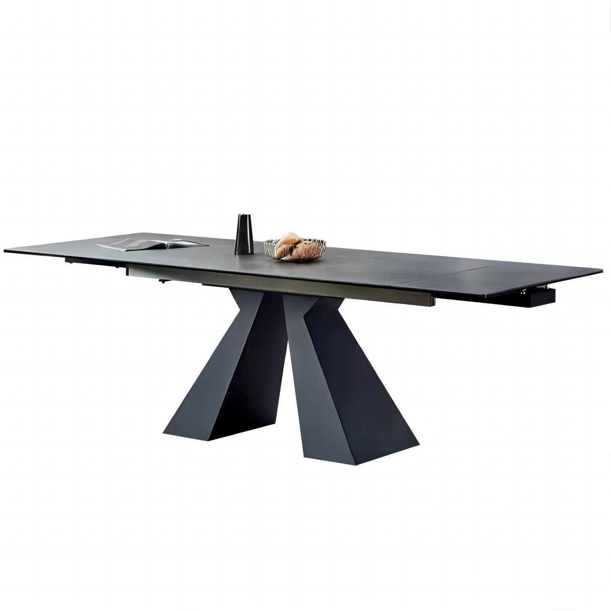 TimesGate Expandable Dining Table for 8-12 Seat, Flexible Stretch, Tabletop Made from Rock Plate and Tempered Glass, Solid Carbon Steel Base, 35.4" D x 94.5" W x 30" H, Dark Grey TimesGate