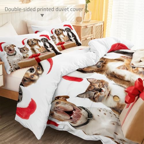 Double-Sided Printed Bedding with Minimalist Christmas Animals - Ultra-Soft Microfiber Duvet Cover Set Single Durable Zipper Closure, Comfortable Quilt Cover for Bedroom Décor White Generic