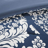 Madison Park Vienna Sateen Cotton Comforter Set, Breathable, Soft Cover, Trendy, All Season Down Alternative Cozy Bedding with Matching Shams, King, Indigo 7 Piece Madison Park