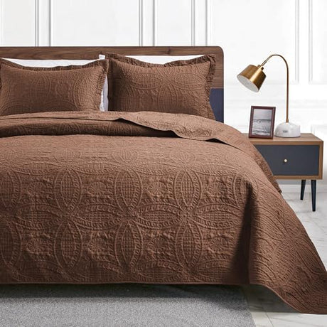 Love's cabin Twin Quilt Set Brown Bedspreads Bedding Set - Soft Bed Lightweight Bedspread Comforter - Modern Style Coin Pattern Coverlet for All Season - 2 Pieces (1 Quilt, 1 Pillow Sham) Love's cabin