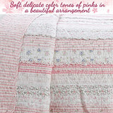 Cozy Line Home Fashions Pink Flower Lace Ruffle Stripe Shabby Chic Girl 100% Cotton Reversible Quilt Bedding Set, Coverlet, Bedspread (Pink Lace, King - 3 Piece: 1 Quilt + 2 Shams) Cozy Line Home Fashions