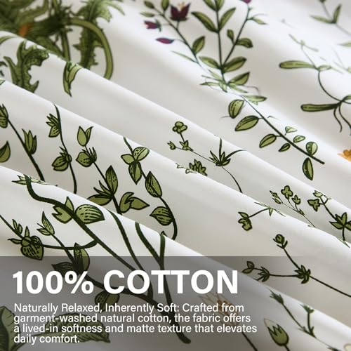 Cozaline Green Comforter Set King, 100% Cotton Reversible Floral Pattern Comforter Set 3 Pcs Soft Cotton Lightweight Comforter All Season Soft & Breathable Green Bedding Set Cozaline